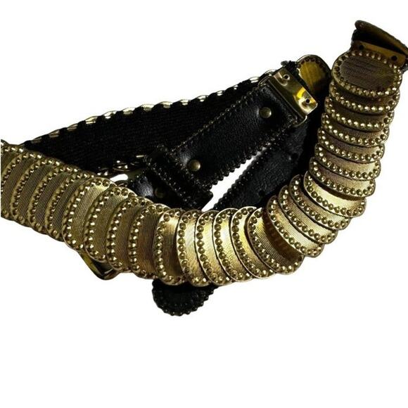 Disc Chain Womens Belt Stretchy Goldtone Metal Oval with Raised Dots Waist 28" - Picture 2 of 7